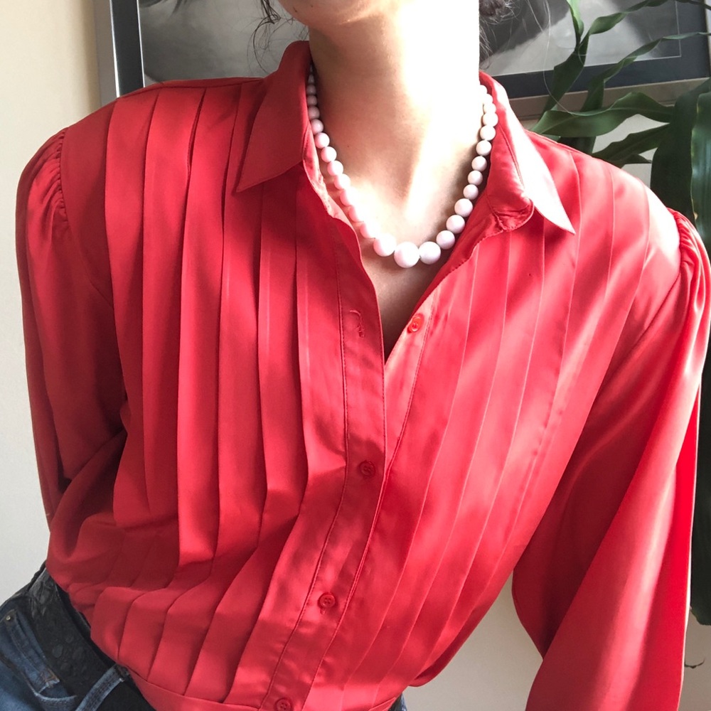 *SOLD DO NOT BUY* 80s Vintage Red Pleated Blouse